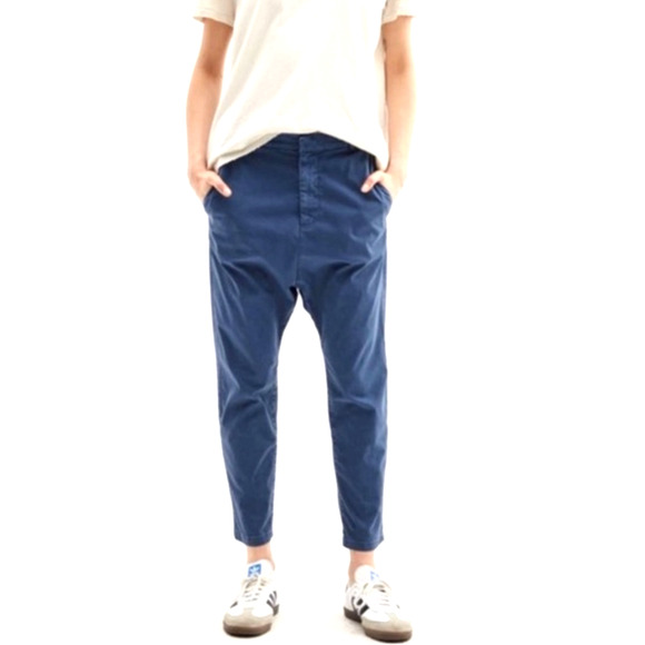 Nili Lotan 4 Slouchy Navy Blue Drop Crotch Paris Dress Pants $470 Cotton Cropped - Picture 2 of 6